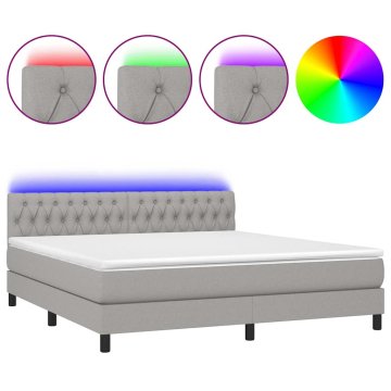 Vidaxl Box spring postelja z vzmetnico LED sv. siva 160x200 cm blago