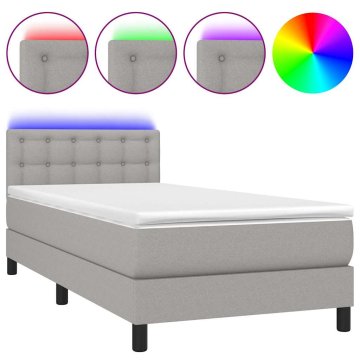 Vidaxl Box spring postelja z vzmetnico LED sv. siva 100x200 cm blago