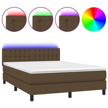 Vidaxl Box spring postelja z vzmetnico LED temno rjava 140x190cm blago