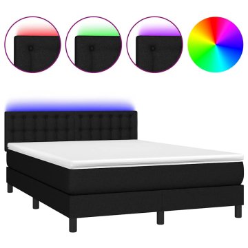 Vidaxl Box spring postelja z vzmetnico LED črna 140x200 cm blago