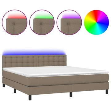 Vidaxl Box spring postelja z vzmetnico LED taupe 180x200 cm blago