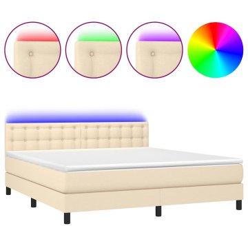 Vidaxl Box spring postelja z vzmetnico LED krem 180x200 cm blago