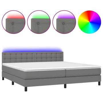 Vidaxl Box spring postelja z vzmetnico LED temno siva 200x200 cm blago