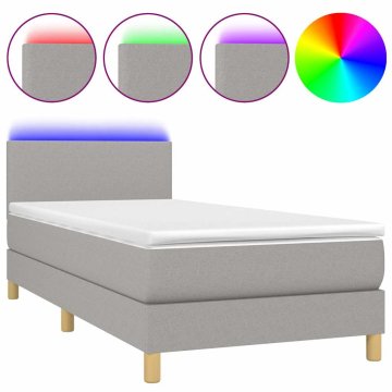 Vidaxl Box spring postelja z vzmetnico LED svetlo siva 80x200 cm blago