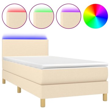 Vidaxl Box spring postelja z vzmetnico LED krem 80x200 cm blago