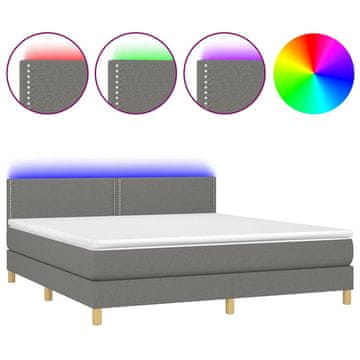 Vidaxl Box spring postelja z vzmetnico LED temno siva 180x200 cm blago
