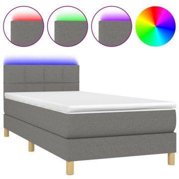 Vidaxl Box spring postelja z vzmetnico LED temno siva 90x190 cm blago