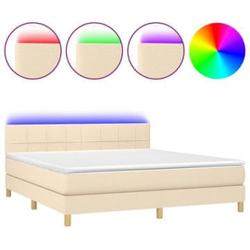Vidaxl Box spring postelja z vzmetnico LED krem 160x200 cm blago