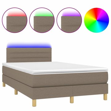 Vidaxl Box spring postelja z vzmetnico LED taupe 120x200 cm blago