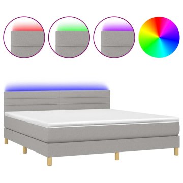 Vidaxl Box spring postelja z vzmetnico LED sv. siva 180x200 cm blago