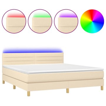 Vidaxl Box spring postelja z vzmetnico LED krem 180x200 cm blago