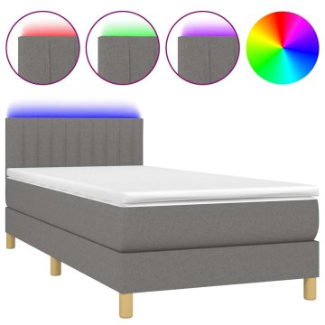 Vidaxl Box spring postelja z vzmetnico LED temno siva 80x200 cm blago