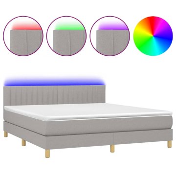 Vidaxl Box spring postelja z vzmetnico LED sv. siva 180x200 cm blago