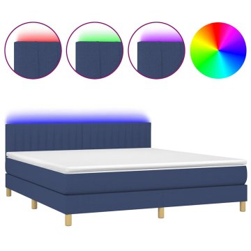 Vidaxl Box spring postelja z vzmetnico LED modra 160x200 cm blago