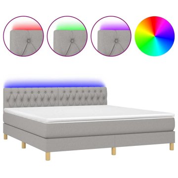 Vidaxl Box spring postelja z vzmetnico LED sv. siva 160x200 cm blago