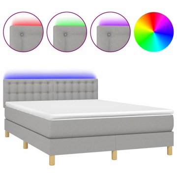 Vidaxl Box spring postelja z vzmetnico LED svetlo siva 140x190cm blago