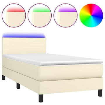 Vidaxl Box spring postelja z vzmetnico LED krem 80x200 cm umetno usnje
