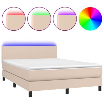 Vidaxl Box spring postelja z vzmetnico LED kapučino 140x200 cm