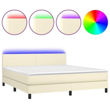 Vidaxl Box spring postelja z vzmetnico LED krem 160x200cm umetno usnje