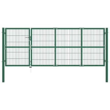 Vidaxl Vrtna ograja s stebrički 350x120 cm jeklo zelena