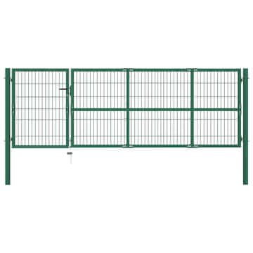 Vidaxl Vrtna ograja s stebrički 350x100 cm jeklo zelena