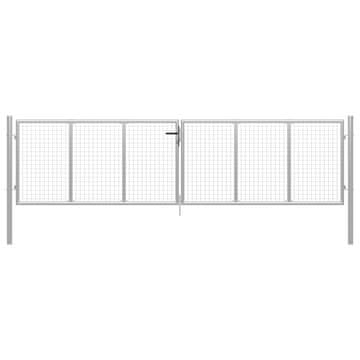 Vidaxl Vrtna vrata iz pocinkanega jekla 400 x 100 cm srebrne barve