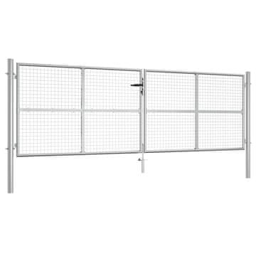Vidaxl Vrtna vrata iz pocinkanega jekla 400 x 125 cm srebrne barve