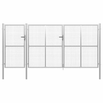 Vidaxl Vrtna vrata iz jekla 400 x 150 cm srebrne barve