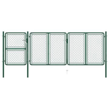 Vidaxl Vrtna vrata iz jekla 400 x 125 cm zelena