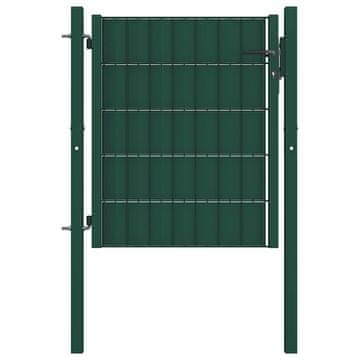 Vidaxl Ograjna vrata PVC in jeklo 100x81 cm zelena