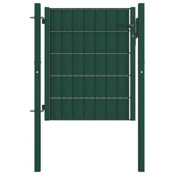 Vidaxl Ograjna vrata PVC in jeklo 100x100 cm zelena