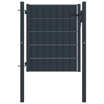Vidaxl Ograjna vrata PVC in jeklo 100x100 cm antracitna