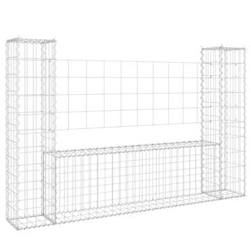 Vidaxl Gabion košara U-oblike z 2 stebroma železo 140x20x100 cm