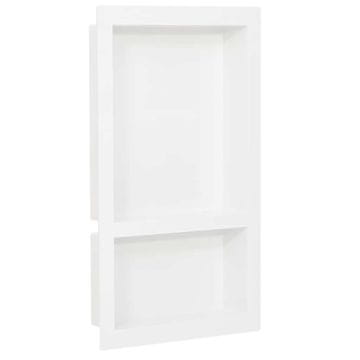 Vidaxl Niša za tuš kabino z 2 predelkoma visok sijaj bela 41x69x9 cm