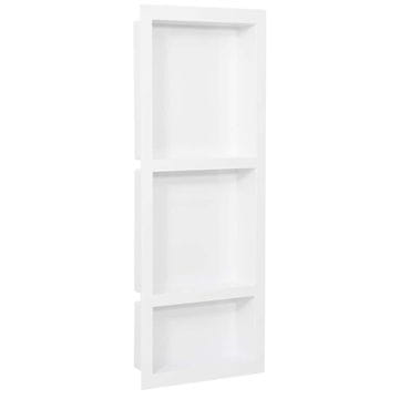 Vidaxl Niša za tuš kabino z 3 predelkoma visok sijaj bela 41x99x9 cm