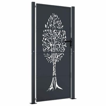 Vidaxl Vrtna vrata antracitna 100x200 cm jeklena oblika drevesa