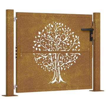 Vidaxl Vrtna vrata 100x75 cm iz kortenskega jekla z motivom drevesa