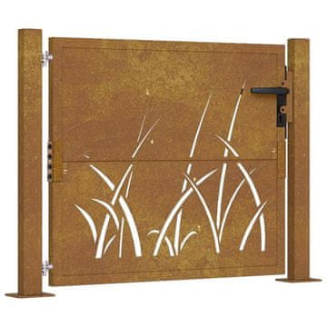 Vidaxl Vrtna vrata 100x75 cm kortensko jeklo dizajn s travo