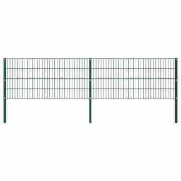 Vidaxl Ograjni panel s stebrički iz železa 349x80 cm zelen