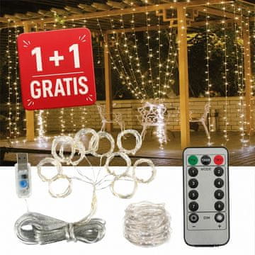 Cool Mango LED svetlobna zavesa 2 kosa (1 + 1 GRATIS) za dekorativno svetlobo, USB in daljinski upravljalnik - Curtainlight