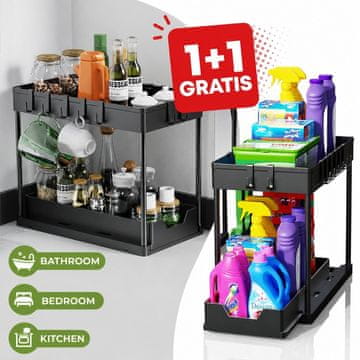 Cool Mango izvlečni kuhinjski organizator, 2 kosa (1 + 1 GRATIS), z dvema nivojema in tihim drsenjem - Slidesink