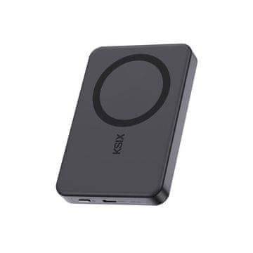 Ksix prenosna baterija 10000 mAh, magnetno polnjenje 15 W, PD 20 W, zaslon, črna
