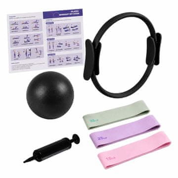 Northix 6-delni komplet za pilates: obroč, žoga, trakovi – črne barve