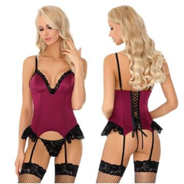 Livco Corsetti Agrafena Phlokss L/XL saten steznik s čipko in tangicami