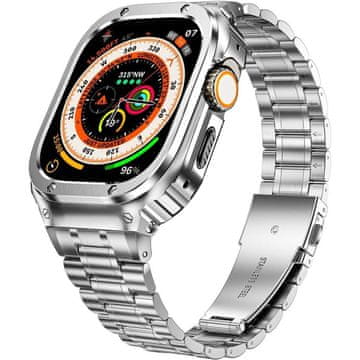 GS Jeklena zapestnica z ohišjem za Apple Watch 7/8/9 45MM, srebrna