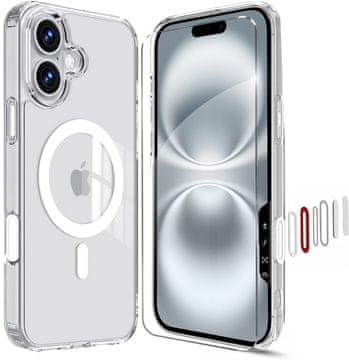 Overboard Ovitek MagSafe za iPhone 16, aktivni gumb, prozoren + kaljeno steklo