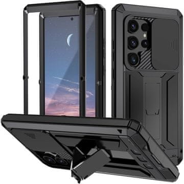 JUST Oklepni ovitek za Samsung Galaxy S25 Ultra, , z zaklopom kamere in stojalom, črn