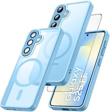 Overboard Komplet ovitkov za Samsung Galaxy S25 FE, za MagSafe, mat ovitek , moder + zaščita za zaslon