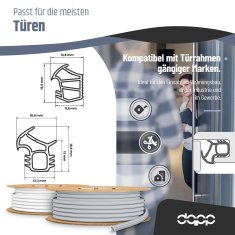 DQ-PP Stahlzargendichtung - Weiß - 1 Meter - TPE Gummi - KA-2 - Dichtungshöhe 16,5 mm Dichtungsbreite 13,8 mm - Türdichtung Türgummi für Stahlzarge Außentüren Wohnungstür