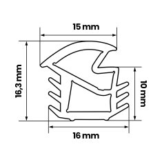 DQ-PP Stahlzargendichtung - Grau - 10 Meter - TPE Gummi - KA-88 - Dichtungshöhe 16,3 mm Dichtungsbreite 16 mm - Türdichtung Türgummi für Stahlzarge Außentüren Wohnungstür